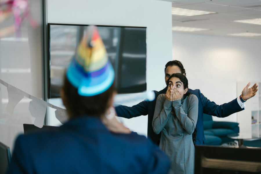 Woman Surprised by her Colleagues