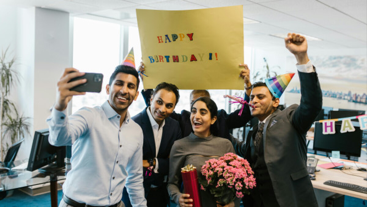 Colleagues celebrating a birthday