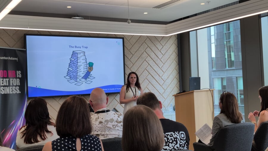 Tsvetelina Hinova, Co-founder at Thankbox, presenting at DisruptHR Glasgow