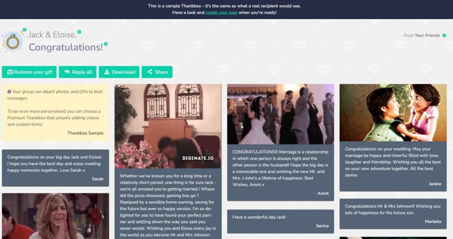 An image of a sample of a Thankbox Wedding Celebration Card
