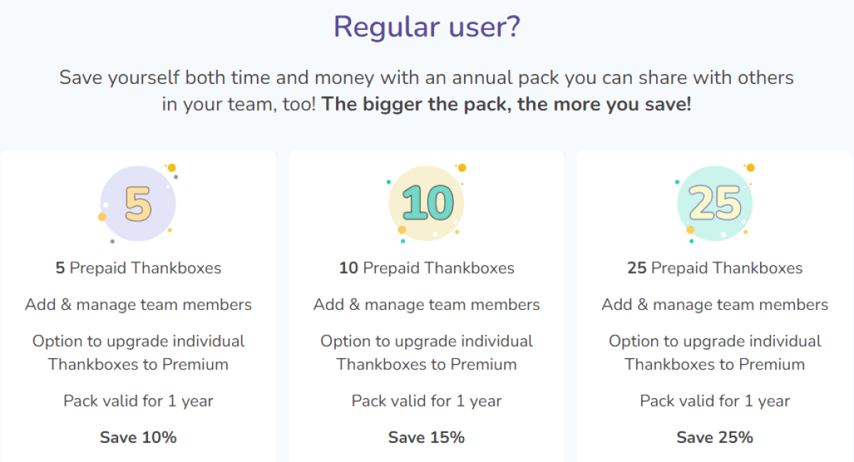 Thankbox Packs - features and discounts