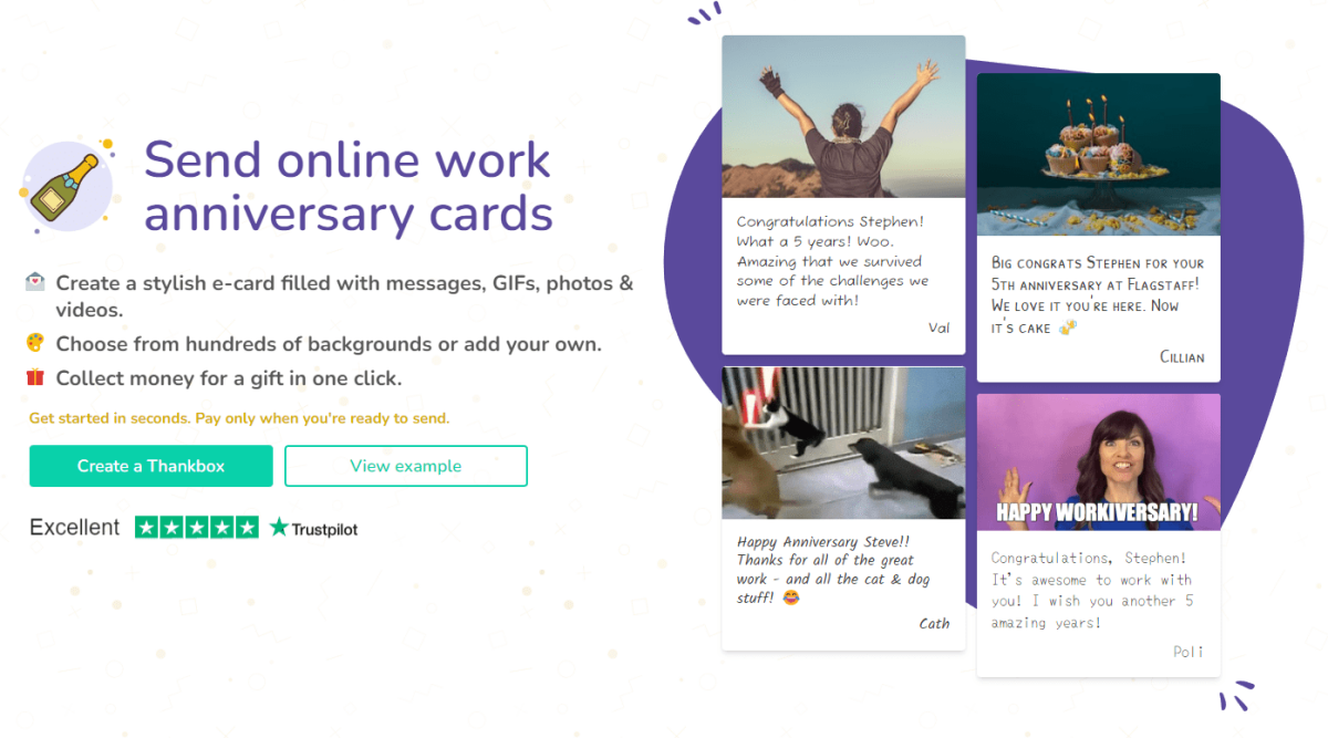 Thankbox Work Anniversary landing page